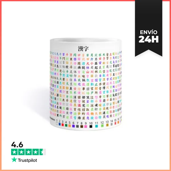 Taza Tabla Kanji Con Trazos 8 LaTostadora