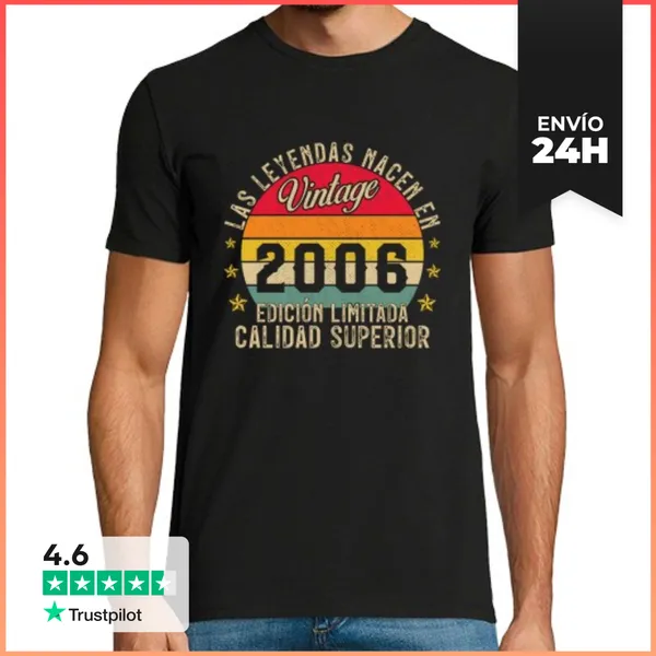 Camiseta Hombre Clásica 20 Cumpleaños 20 Años Vintage 2006