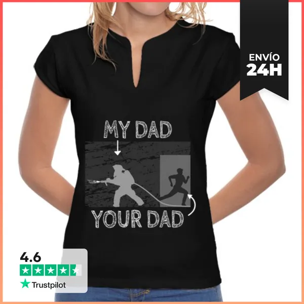 Camiseta Mujer Cuello Mao Mi Papá Tu Papá Bombero Hijo Orgulloso