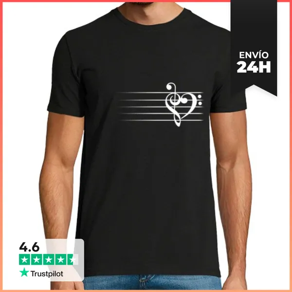 Camiseta Hombre Clásica Corazón De La Música - Hombre Camiseta