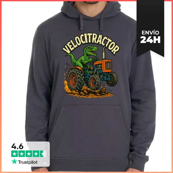 Sudadera Unisex Con Capucha Velocitractor Dinosaurio Con Tractor