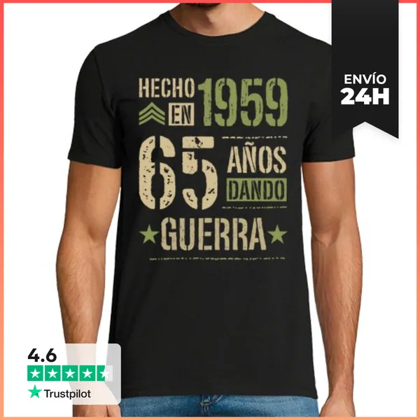 Camiseta Hombre Clásica Hecho En 1959 65 Años Dando Guerra 65