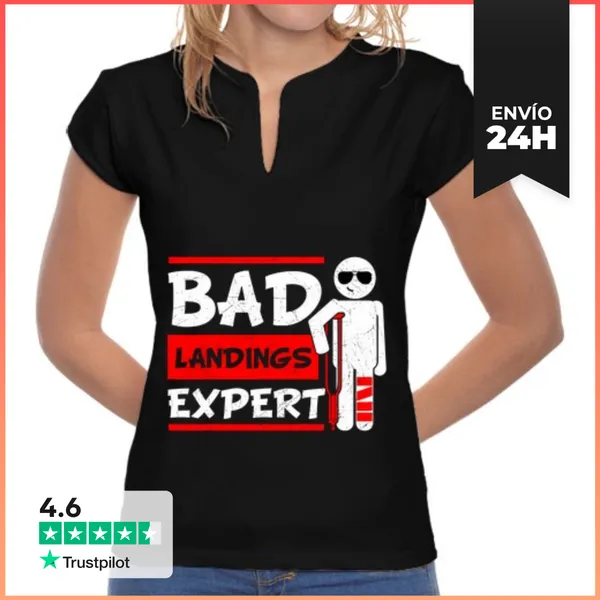 Camiseta Mujer Cuello Mao Experto En Aterrizajes Fallidos Pierna
