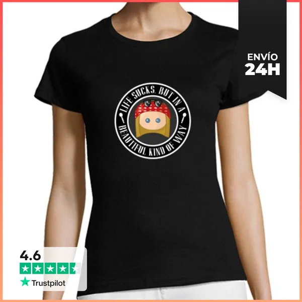 Camiseta Mujer Clásica Axl Life Sucks Manga Corta Mujer