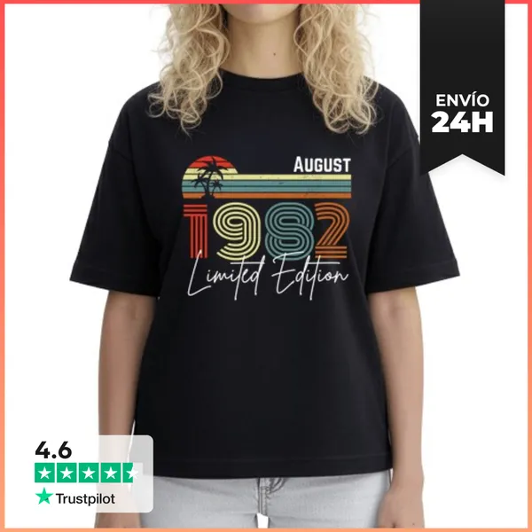 Camiseta Mujer Boxy 40 Años Agosto 1982 Vintage Limitada