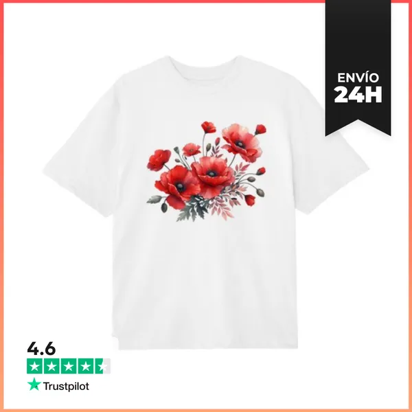Camiseta Oversize Ramo De Amapolas Flores Silvestres Tamaños
