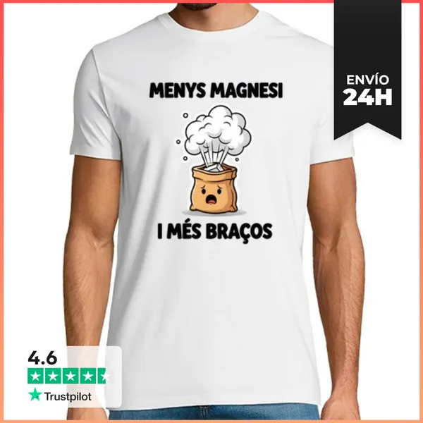 Camiseta Hombre Clásica Menys Magnesi I Mes Braços Per Fons Clar