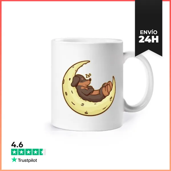 Taza Lindo Dachshund Durmiendo En La Luna, Hermoso Dibujo Muy