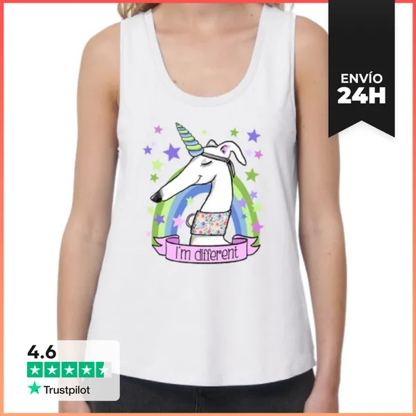 Camiseta Mujer Sin Mangas, Loose Fit Galgo Unicornio LaTostadora
