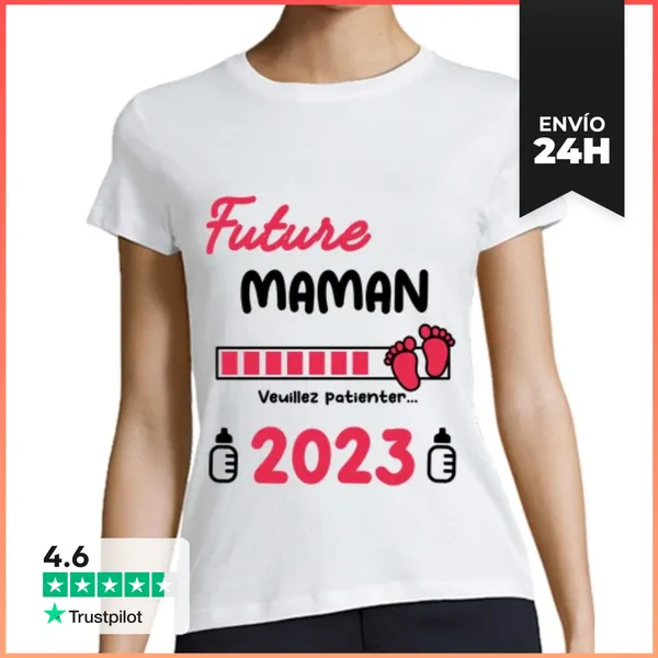 Camiseta Mujer Clásica Anuncio De Embarazo Futura Mamá 2023