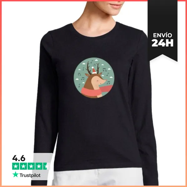 Camiseta Mujer Manga Larga Navidad Ciervos .. Fa La La La La!