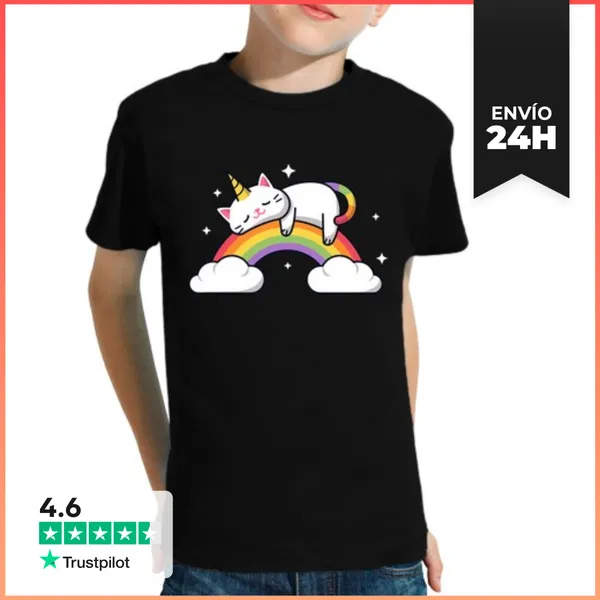 Camiseta Clásica Para Niños Gato Unicornio Tomando Una Siesta