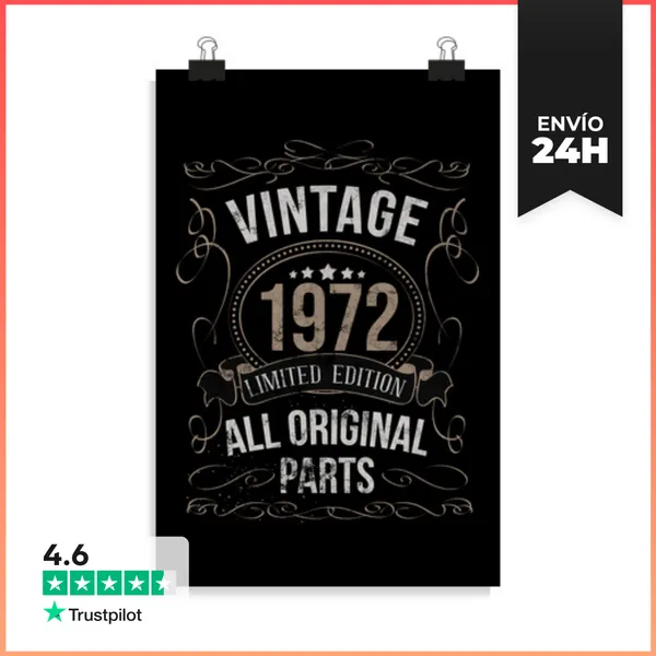 Póster Vertical Vintage 1972 Cumpleaños Piezas Original