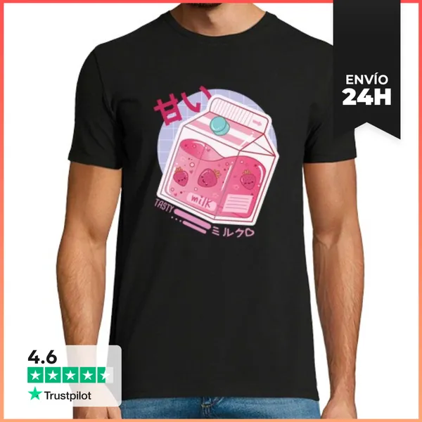 Camiseta Hombre Clásica Kanji Otaku I Leche De Fresa Japonesa