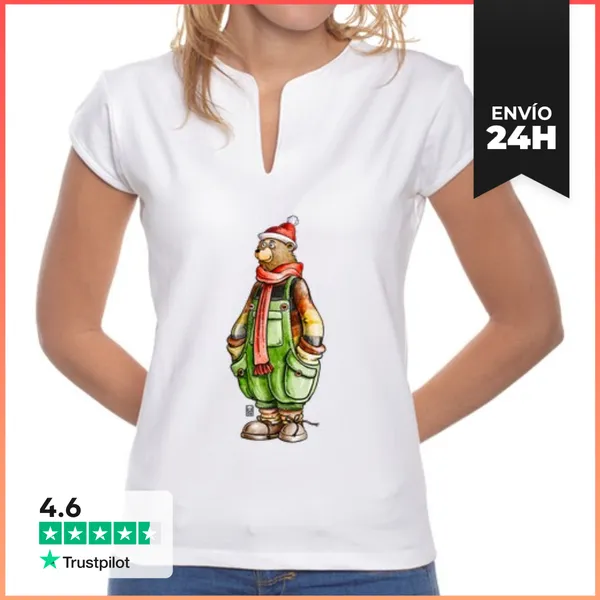 Camiseta Mujer Cuello Mao OSO CON PETO, Camiseta LaTostadora