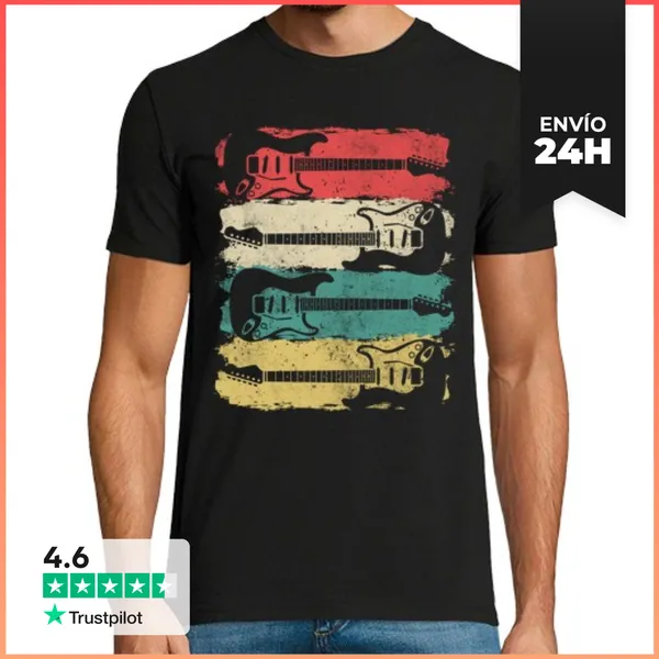 Camiseta Hombre Clásica Guitarrista Electrico Rock Musica Retro
