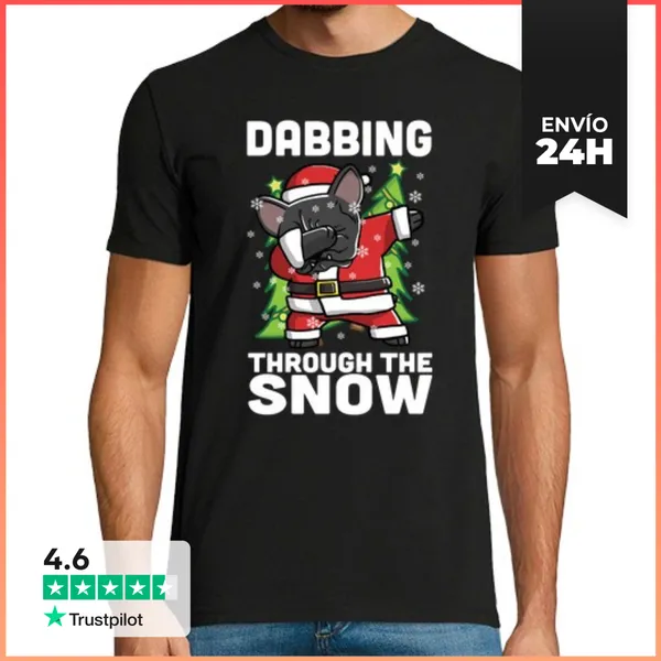 Camiseta Hombre Clásica Perro Bulldog Francés Dab Navidad