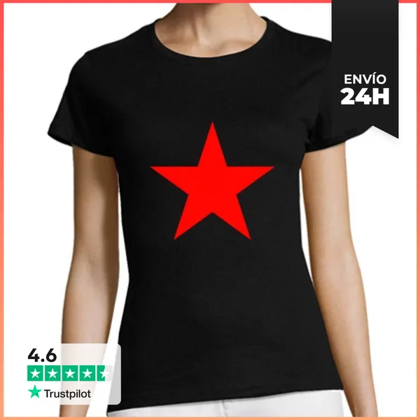 Camiseta Mujer Clásica Mujer, Manga Corta, Negra, Calidad Premium