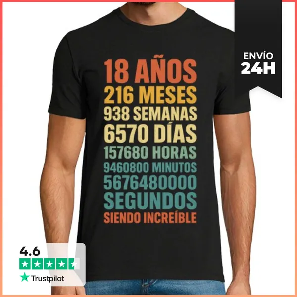 Camiseta Hombre Clásica 18 Años Siendo Increíble 18 Cumpleaños