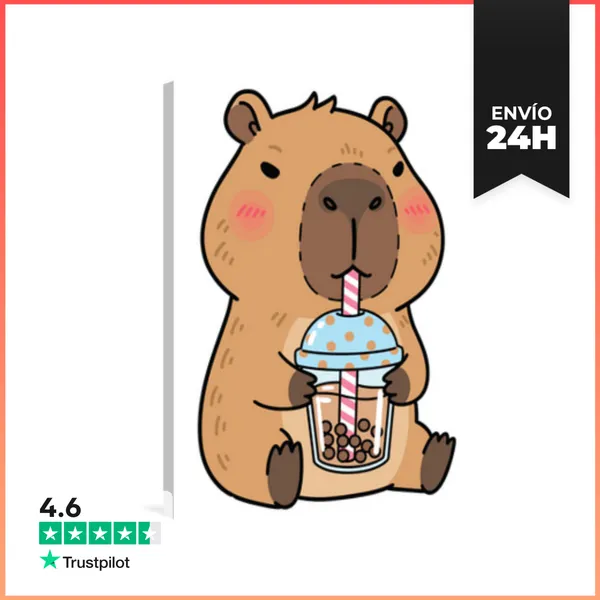 Lienzo Vertical Capibara Con Té Y Estilo Tranquilo LaTostadora