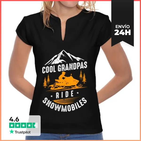 Camiseta Mujer Cuello Mao Los Abuelos Geniales Montan Motos De