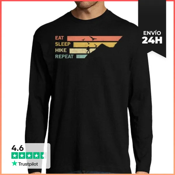 Camiseta Hombre Manga Larga EAT SLEEP HIKE REPEAT LaTostadora