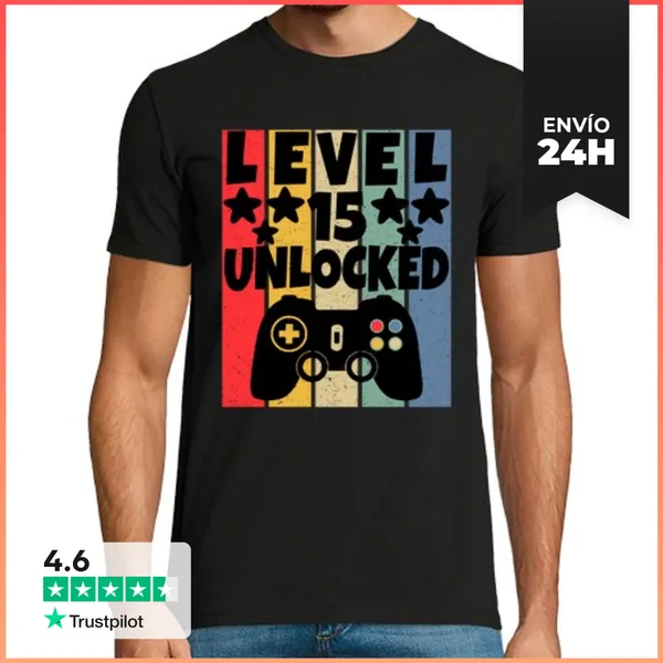 Camiseta Hombre Clásica Nivel 15 Desbloqueado LaTostadora