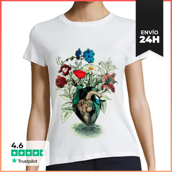 Camiseta Mujer Clásica Flowered Heart LaTostadora