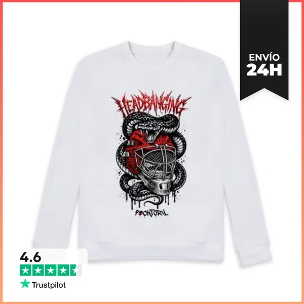 Sudadera Unisex Headbanging Hockey Blanco LaTostadora
