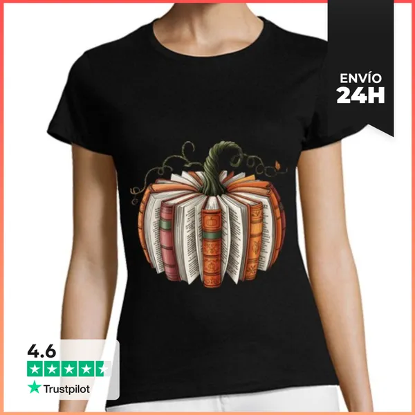 Camiseta Mujer Clásica Calabaza Libro Lectura Otoño LaTostadora