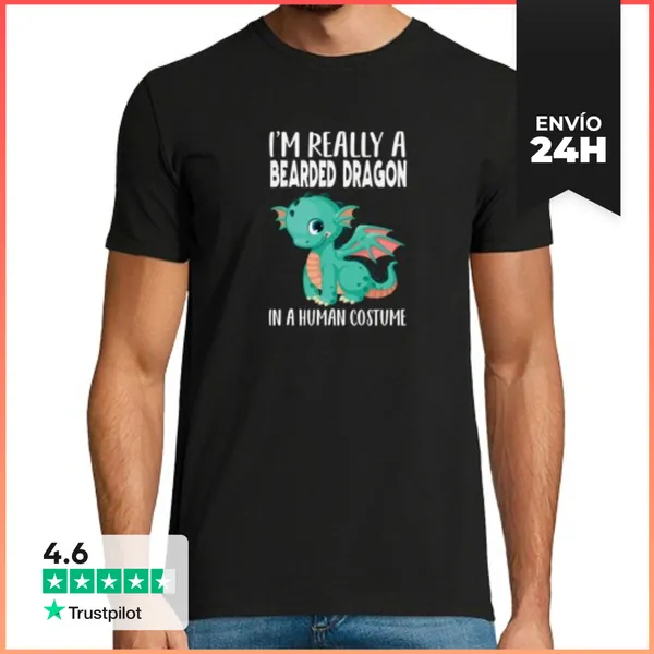 Camiseta Hombre Clásica Disfraz Humano De Dragón Barbudo