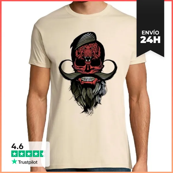 Camiseta Hombre Clásica Cráneo Inconformista Cráneo Cráneo Barb