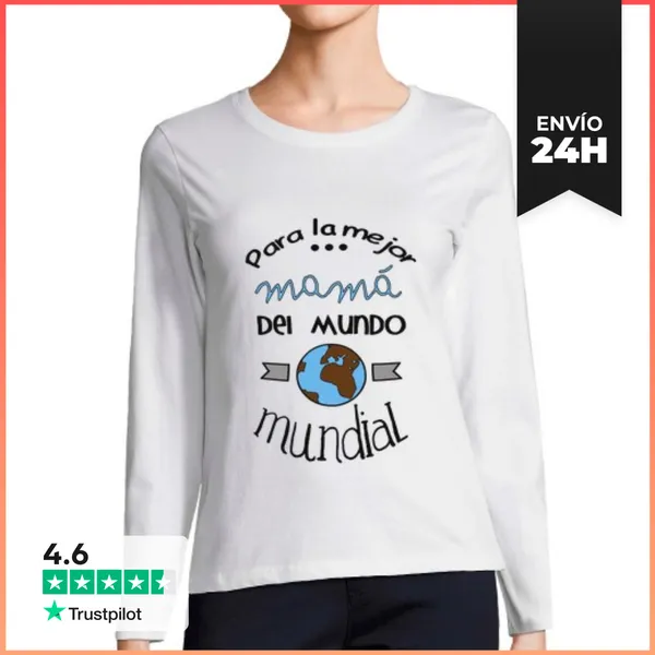 Camiseta Mujer Manga Larga Para La Mejor Mamá Del Mundo Mundial