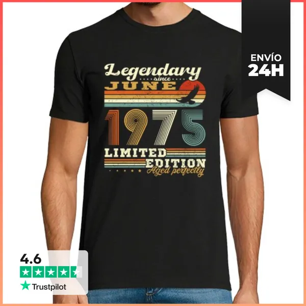 Camiseta Hombre Clásica Junio 1975 Vintage Aniversario Regalo