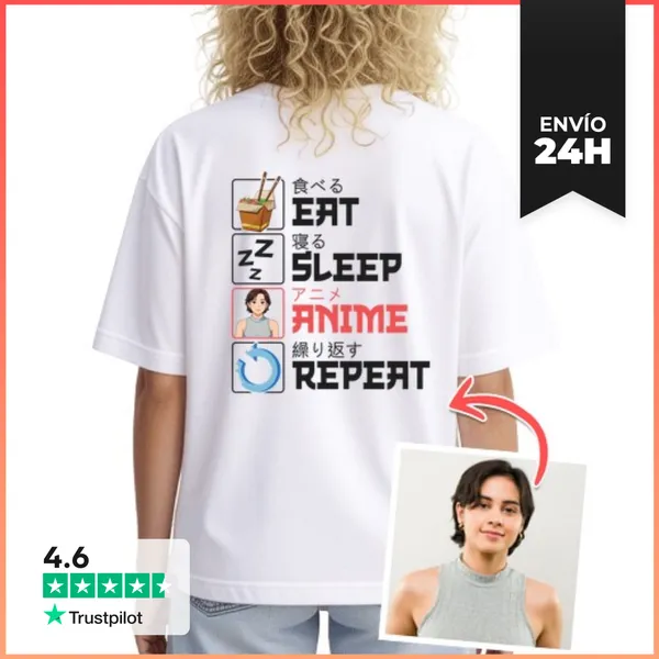 Camiseta Mujer Boxy Efecto Anime Camiseta Oversize Eat Sleep