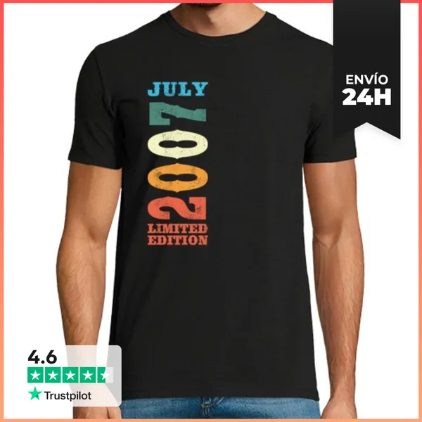 Camiseta Hombre Clásica Julio 2007 Vintage Cumpleaños Regalo