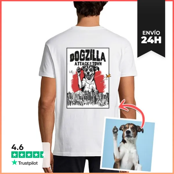 Camiseta Hombre Clásica Efecto Manga Camiseta Dogzilla Foto