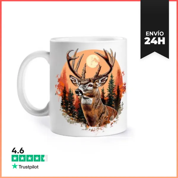 Taza Venado En El Bosque Atardecer Taza Personalizable Cafe Mate