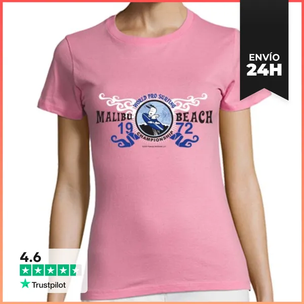 Camiseta Mujer Clásica Snoopy Malibu Surfing LaTostadora