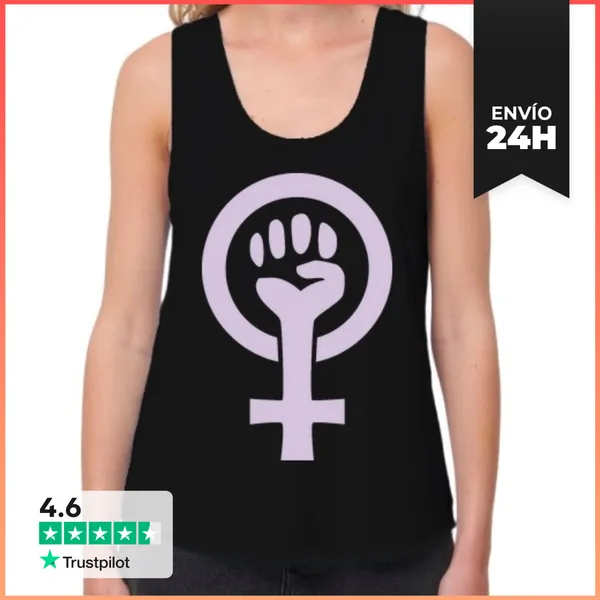 Camiseta Mujer Sin Mangas, Loose Fit Símbolo Feminista (lila