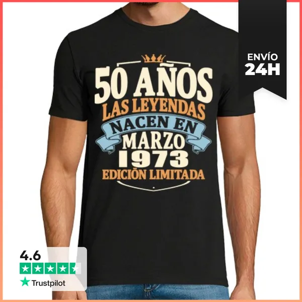 Camiseta Hombre Clásica Marzo 1973 - 50 Años Cumpleaños