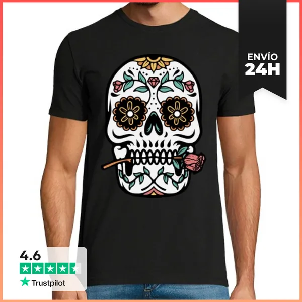 Camiseta Hombre Clásica Calavera Mexicana LaTostadora