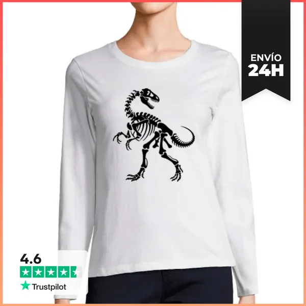 Camiseta Mujer Manga Larga Esqueleto De Dinosaurio LaTostadora