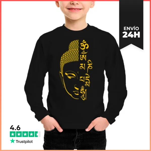 Camiseta Manga Larga Para Niños Buda Om Mani Padme Hum Mantra