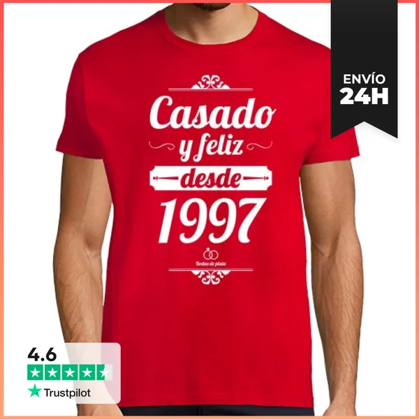 Camiseta Hombre Clásica Casada Y Feliz Desde 1997 LaTostadora
