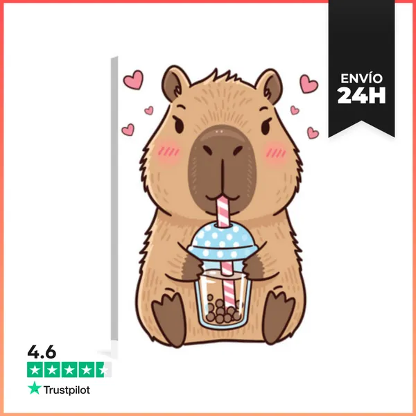 Lienzo Vertical Capibara Kawaii Con Té De Burbujas LaTostadora