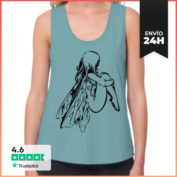 Camiseta Mujer Sin Mangas, Loose Fit Sentado Hadas LaTostadora