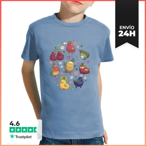 Camiseta Clásica Para Niños Macedonia De Pájaros Kawaii