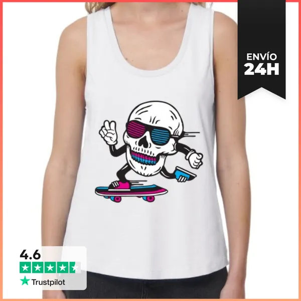 Camiseta Mujer Sin Mangas, Loose Fit Calavera Skate LaTostadora