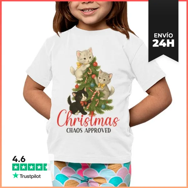 Camiseta Clásica Para Niños CHRISTMAS CHAOS APPROVED XMAS CATS